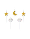 5 bougies d'anniversaire constellation blanc et doré pailleté nuages et étoiles