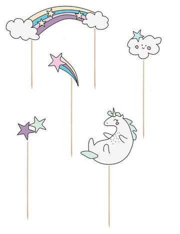 5 décorations pour gâteau sur pique licorne et arc-en-ciel 23,5 cm