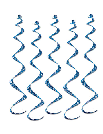 5 spiralnih visećih ukrasa u plavo-bijelim pahuljicama 60 cm za Božić