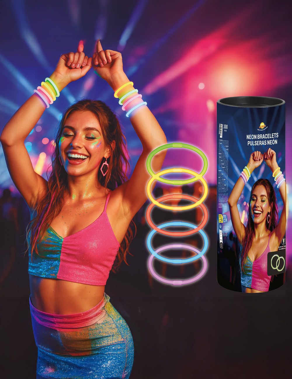 Bracelets phosphorescents néon pour fête multicolores