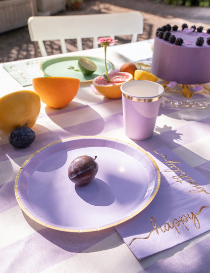 6 pastelnih kartonskih tanjura sa zlatnim rubom 21 cm