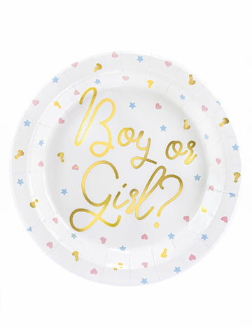 6 bijelih kartonskih tanjura za dječake ili djevojčice 23 cm baby shower