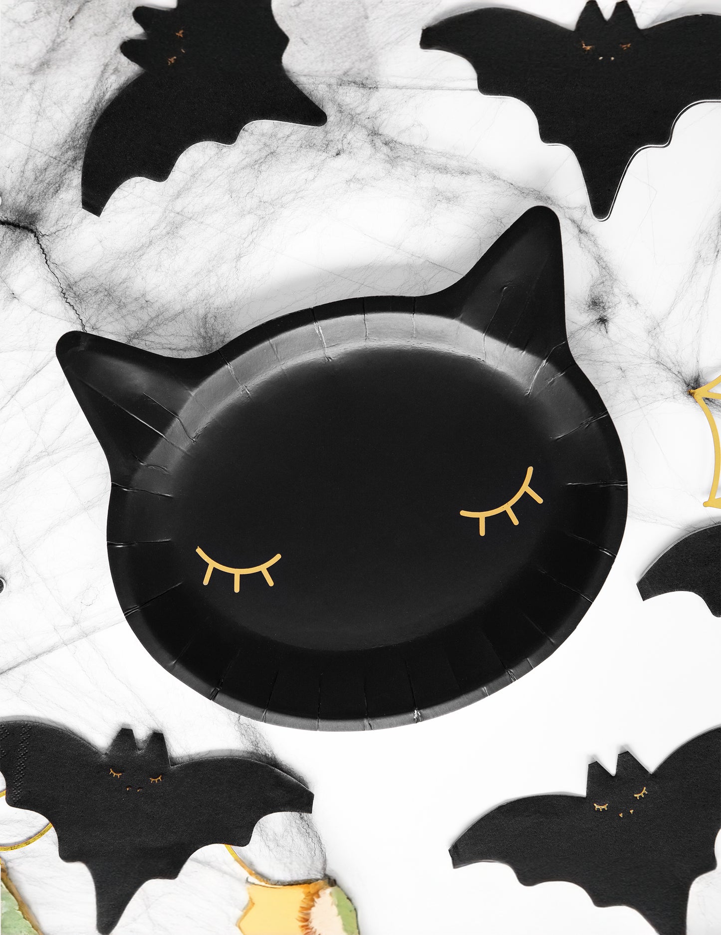 6 papirnatih tanjura s crnim mačjim glavama 22 cm zlatne oči