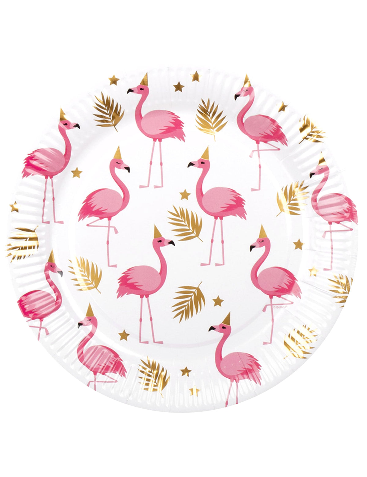 Assiettes Flamant Tropic pour fête rose et or