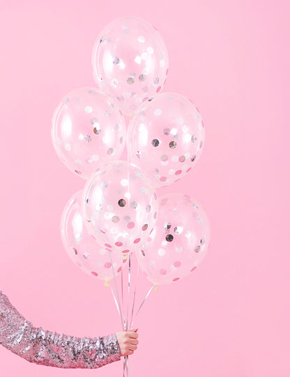 6 prozirnih balona sa srebrnim konfetima 30 cm 