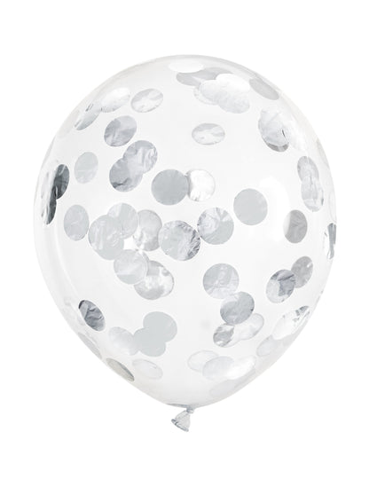 6 prozirnih balona sa srebrnim konfetima 30 cm 