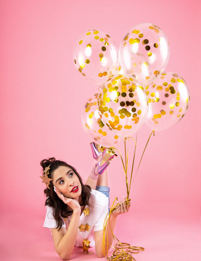 6 prozirnih balona s zlatnim konfetićima 30 cm 