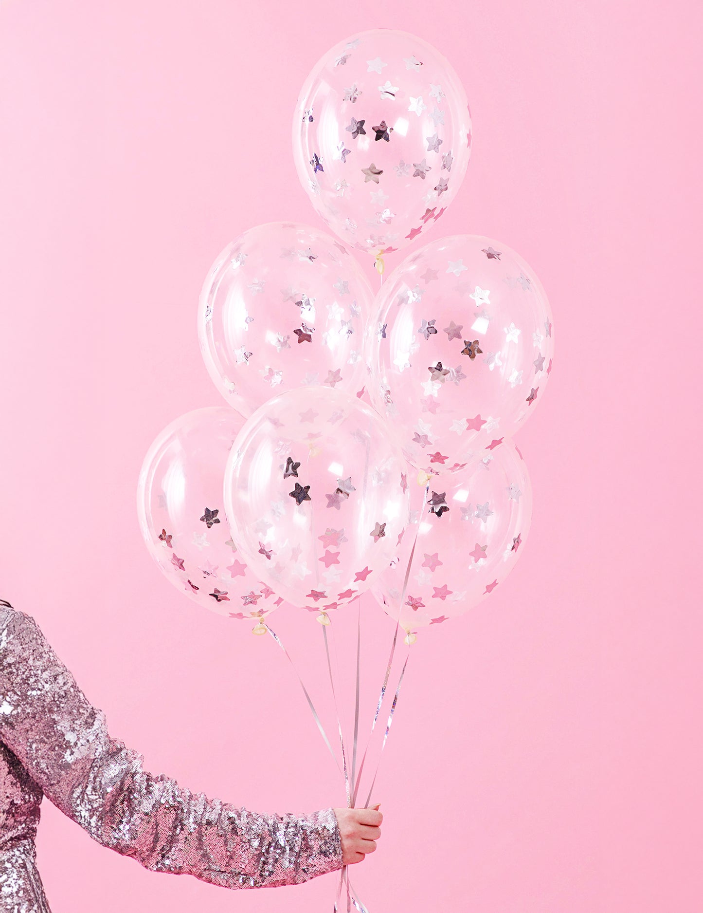 6 prozirnih balona sa srebrnim konfeti zvjezdicama 30 cm 