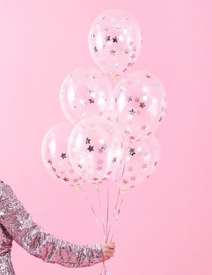 6 prozirnih balona sa srebrnim konfeti zvjezdicama 30 cm 