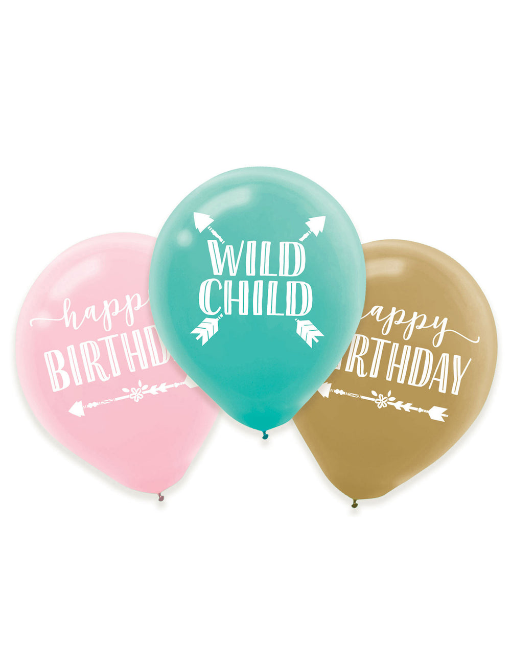 Ballons en latex anniversaire boho pour enfant rose turquoise et or happy birthday