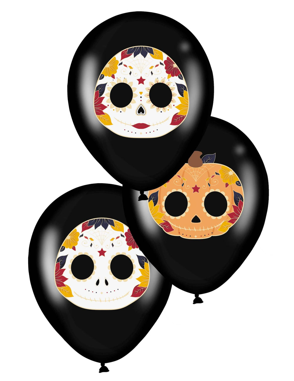 baloni od lateksa Dia de los Muertos za zabavu, crni s uzorcima šarenih lubanja