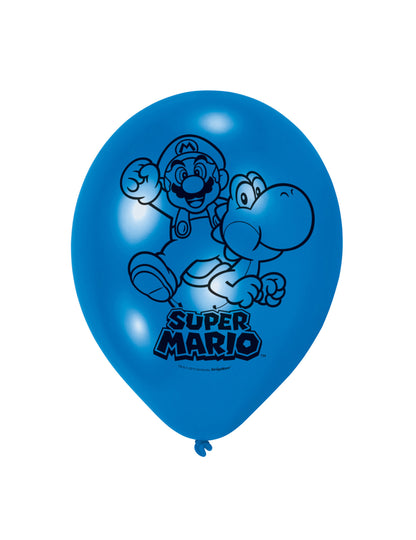 Gros plan sur le ballon bleu avec Mario et Yoshi des ballons latex Super Mario pour enfants