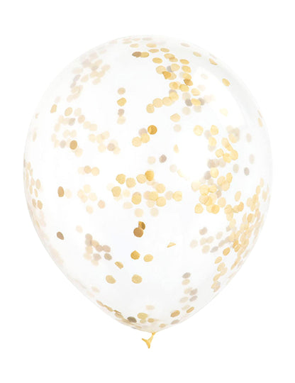 Ballon en latex transparent avec confettis ocre doré