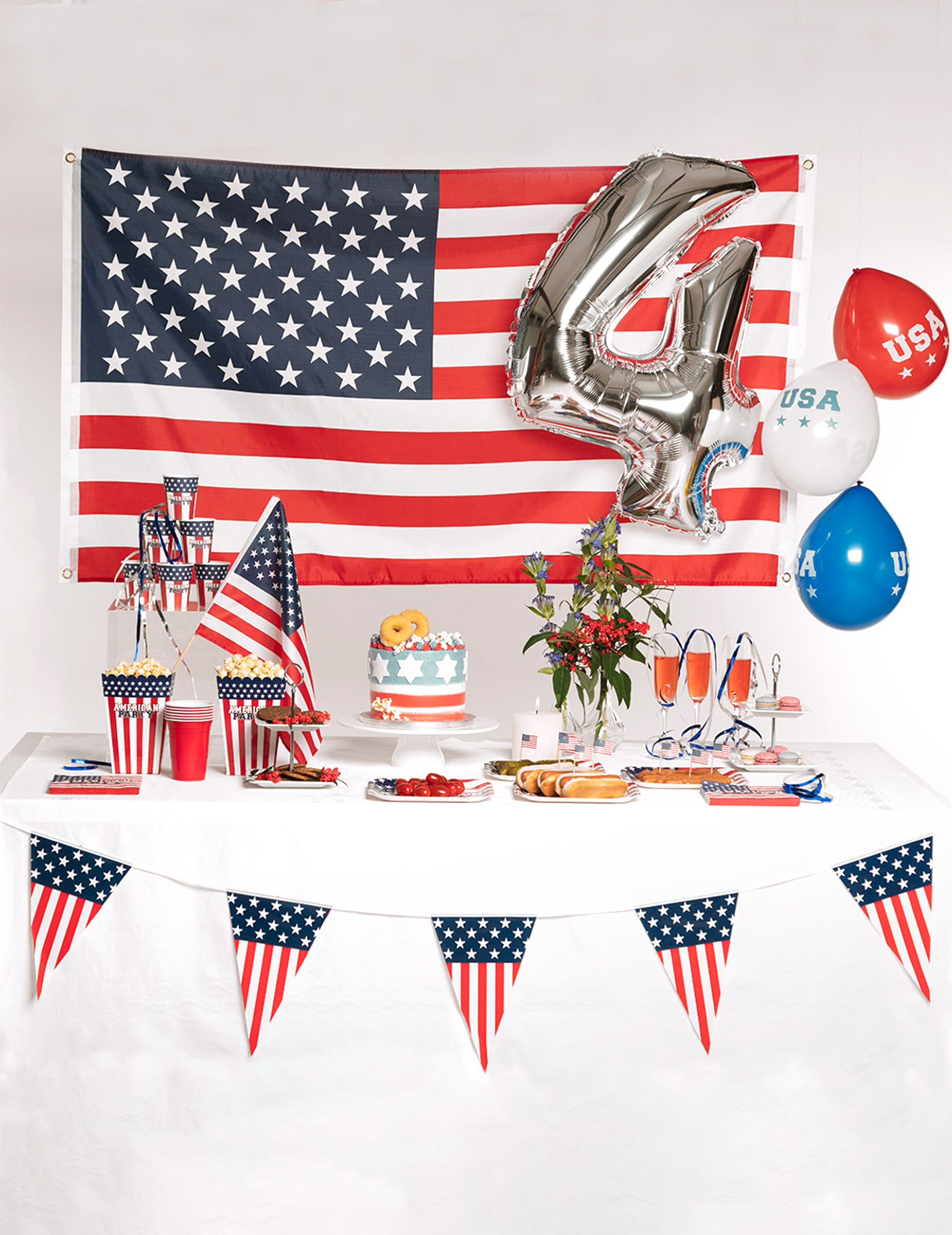 6 Ballons USA pour fête rouge blanc et bleu