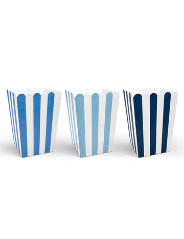 6 plavih kutija za kokice s prugama 7,5 x 12 cm 