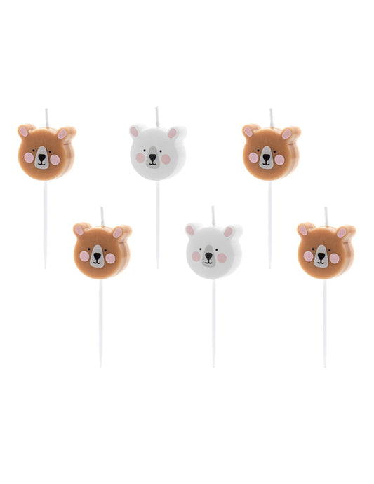 Bougies d'anniversaire petits ours pour enfant bruns et blancs