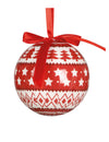 Boule décorée motifs traditionnels pour Noël rouge et blanche avec ruban