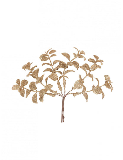 6 grančica eukaliptusa s bakrenim šljokicama 17 cm za čarobni Božić