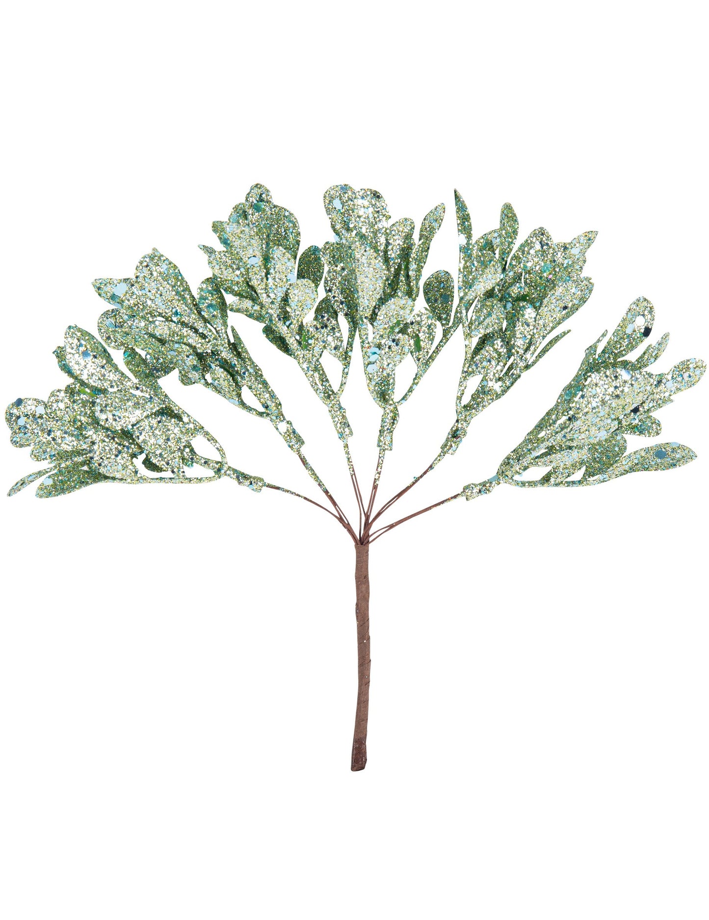 6 grančica na stabljici s mentol šljokicama 16 cm 