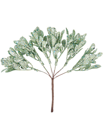 6 grančica na stabljici s mentol šljokicama 16 cm 