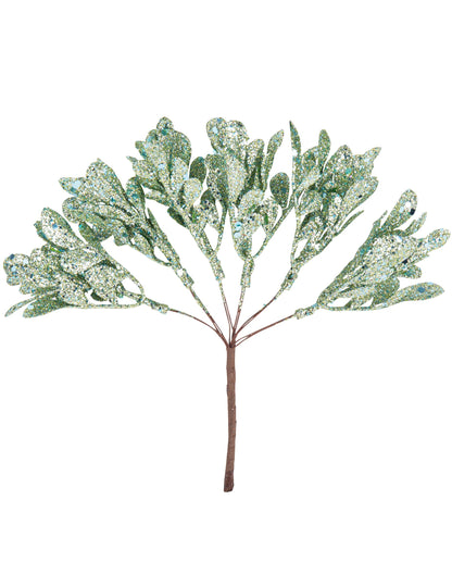 6 grančica na stabljici s mentol šljokicama 16 cm 