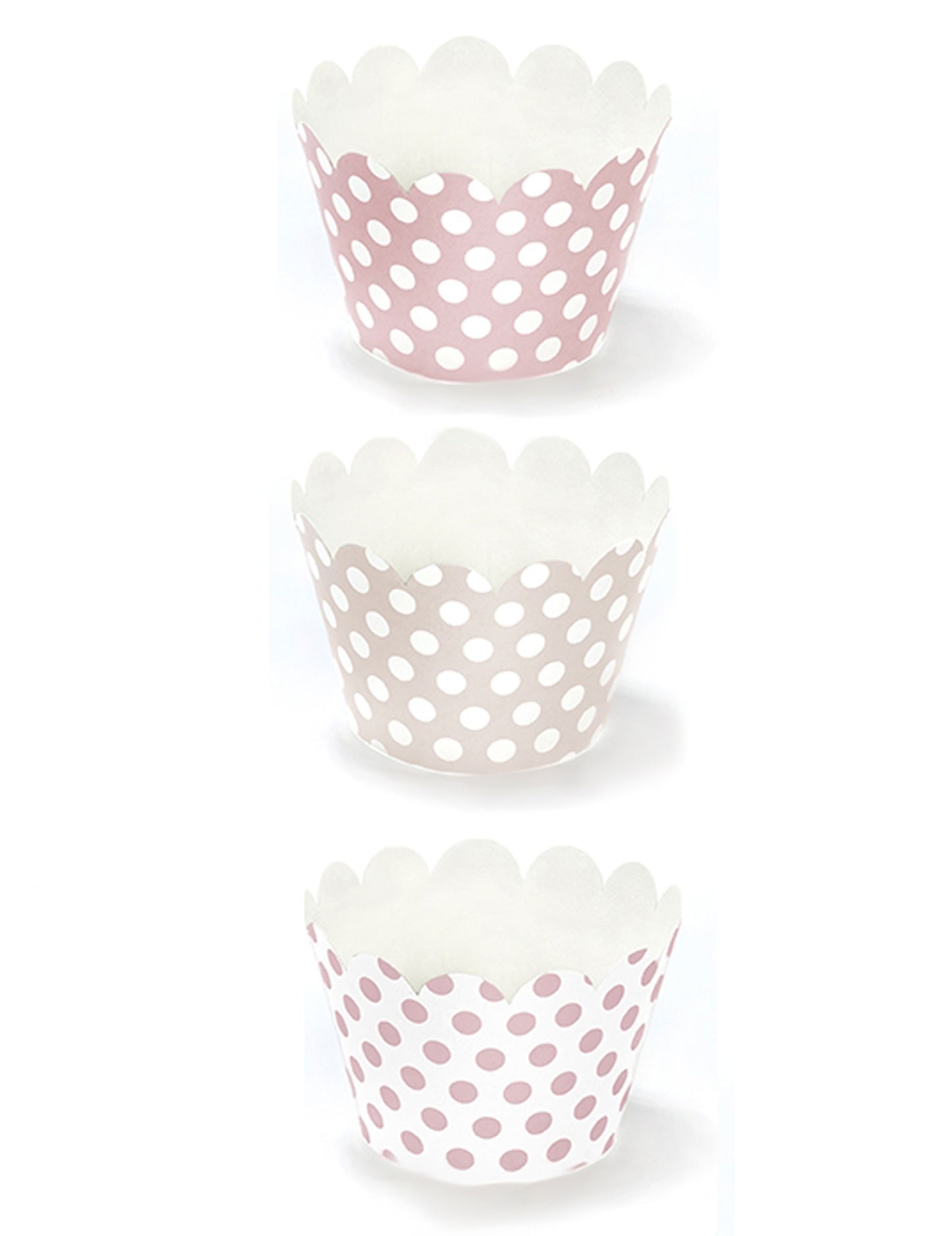 6 habillages à cupcake en carton rose poudré 5 x 7,5 x 5 cm à petits pois