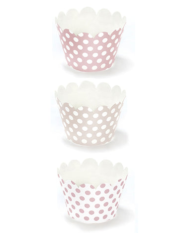 6 habillages à cupcake en carton rose poudré 5 x 7,5 x 5 cm à petits pois