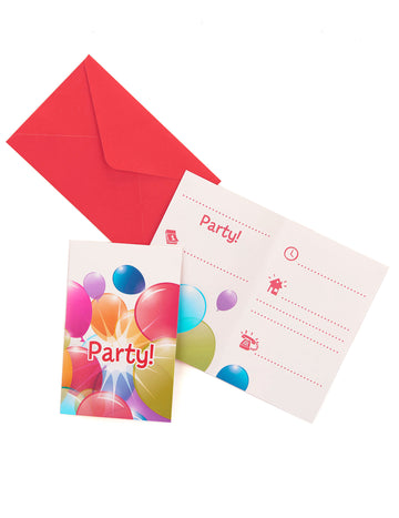 Cartes d'invitation ballons volants pour enfant multicolores avec enveloppe rouge