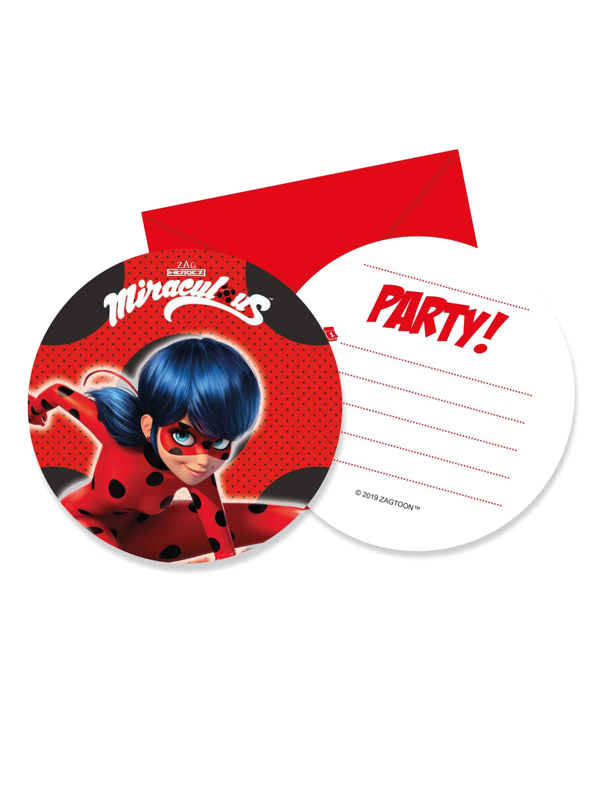 6 kartona pozivnica s omotnicama Miraculous Ladybug za dijete crvene