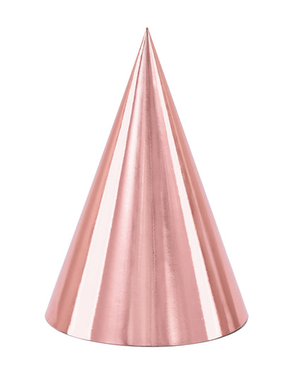 6 chapeaux de fête en carton rose gold 16 cm pour anniversaire