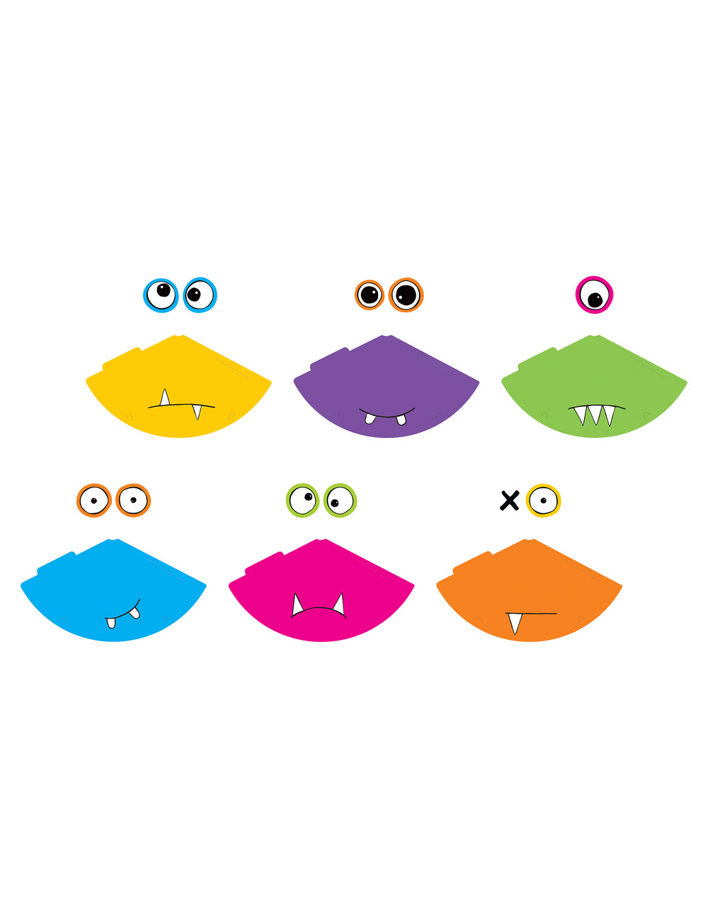 Détail des visages colorés à assembler du chapeaux de fête petits monstres