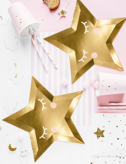 6 kartonskih ukrasa u obliku zlatne zvijezde s očima 27 cm