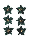 6 fleurs poinsettia adhésives velours vert anglais et or 5,5 cm