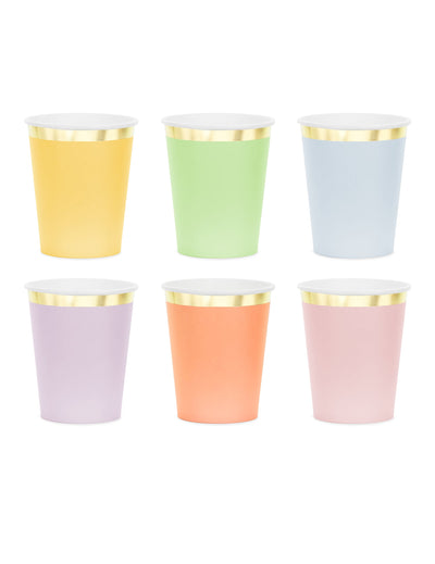 6 pastelnih kartonskih čaša sa zlatnim rubom 220 ml