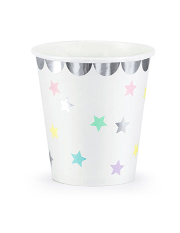 6 srebrnih pastelnih kartonskih čaša u obliku zvijezde od 180 ml