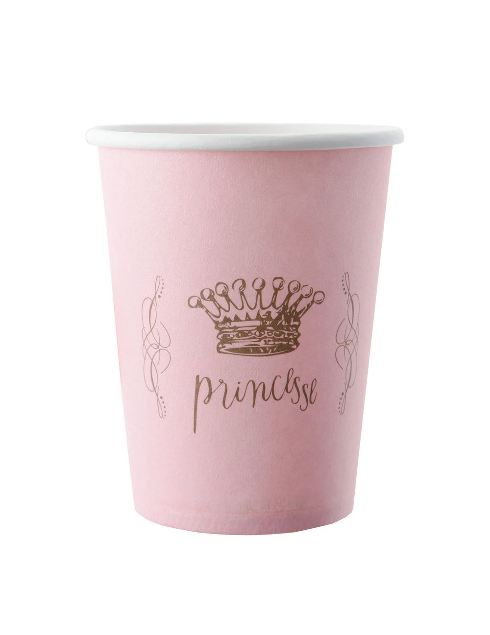 Gobelets en carton princesse pour anniversaire rose avec motif de couronne