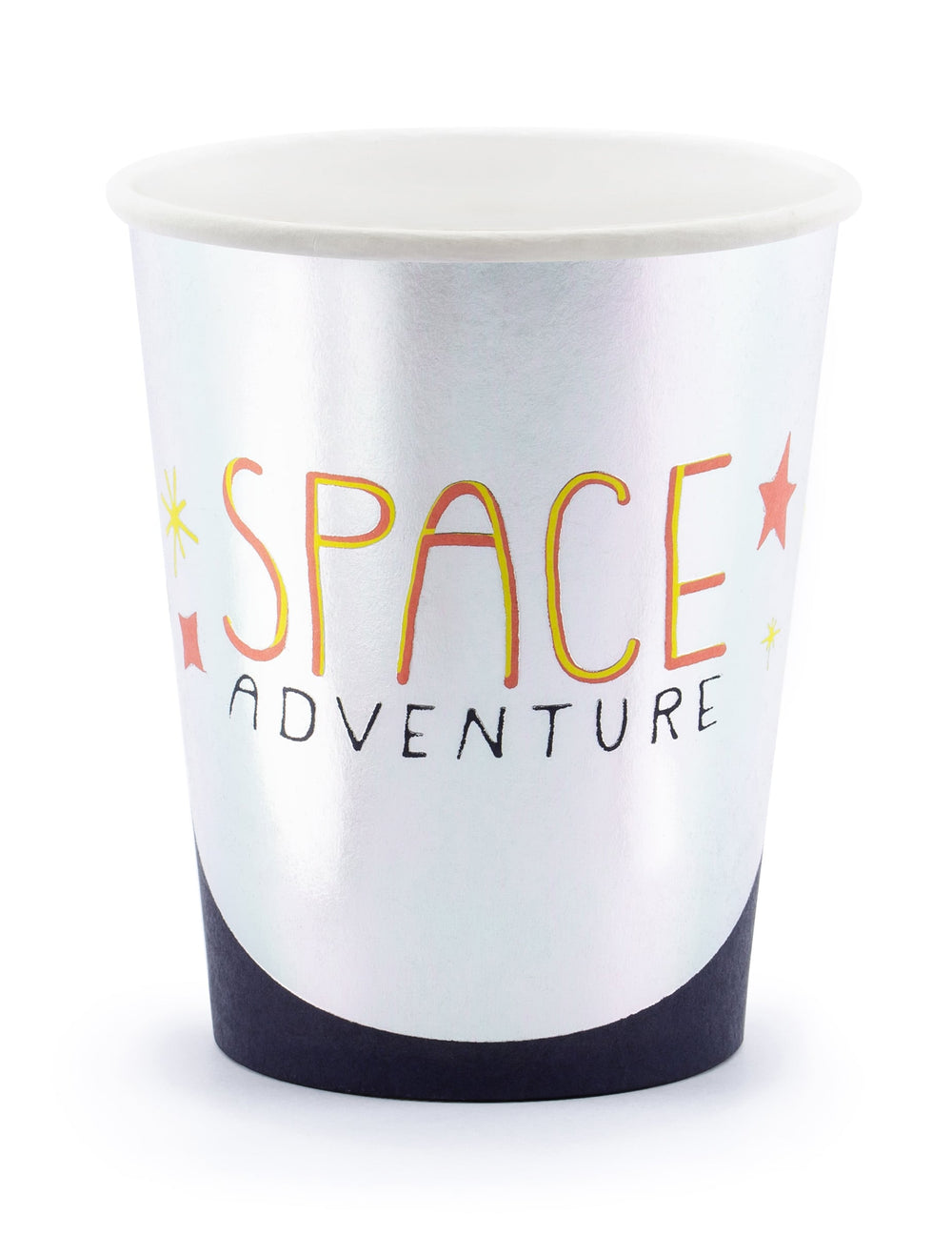 Gobelets en carton space adventure pour fête argentés et noirs
