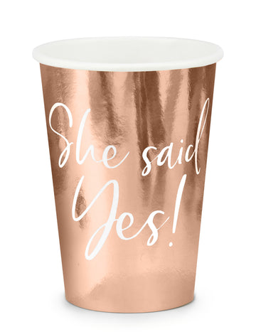 6 kartonskih čaša boje ružičastog zlata, "She Said Yes", 220 ml, za djevojačku večer