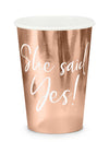 Gobelet en carton She said yes pour EVJF rose gold métallique