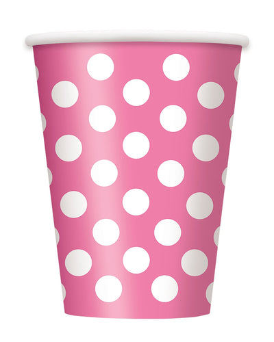 Gobelets à pois pour fête rose et blanc