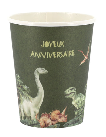 6 čašica s dinosaurima za rođendan, zeleni karton, 255 ml, tema džungle