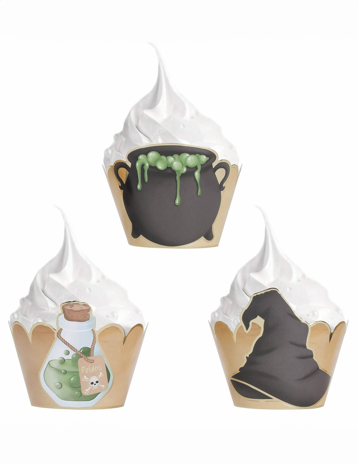 Detalji motiva kotao, napitak i šešir za ukrase kalupa za cupcake čarobnjak šegrt