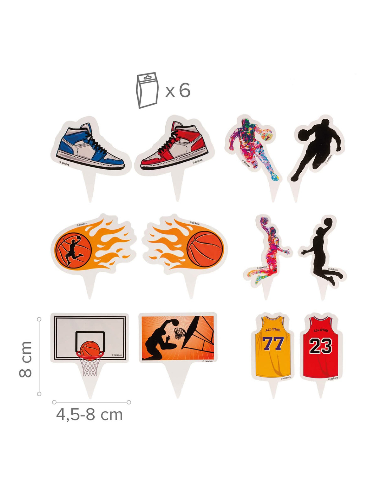 Set za dekoraciju 6 muffina s Basketball topperima