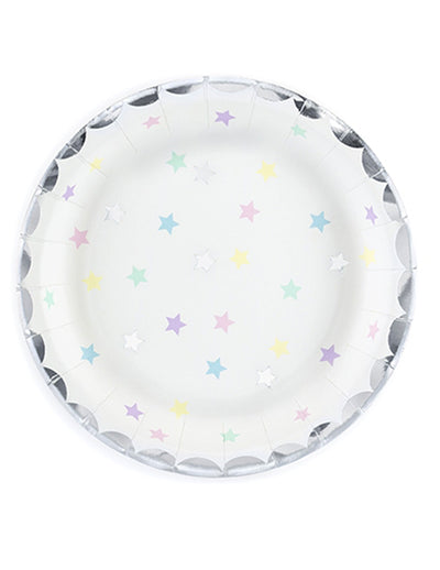 Assiettes étoiles en carton pastel avec bordure argentée