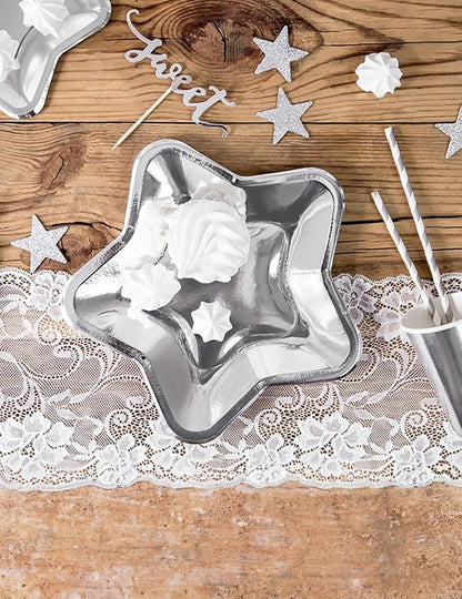 6 petites assiettes en carton étoile argentée 18 cm de fête