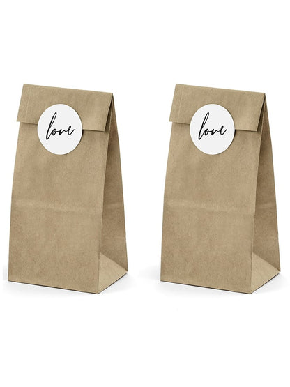 6 kraft vrećica sa 'love' naljepnicama 18,5 cm za vjenčanje 