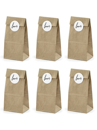 Vue d'ensemble des sachets kraft stickers love pour mariage