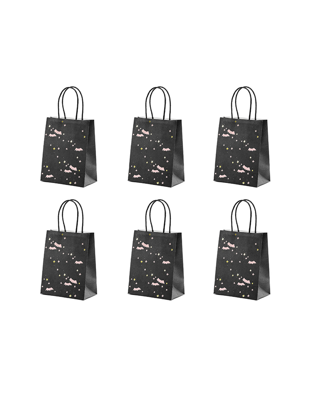 6 sacs à bonbons chauves-souris pour Halloween roses et noirs