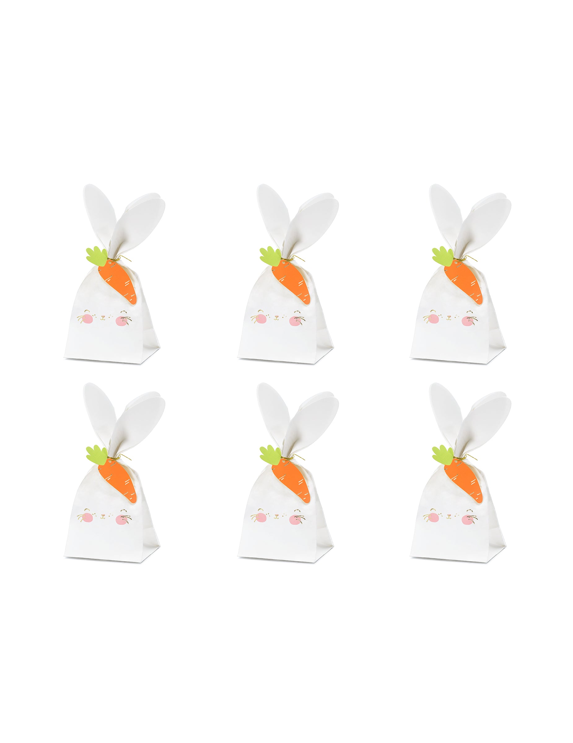 Sacs à bonbons Lapins pour fête blancs en papier avec carotte orange