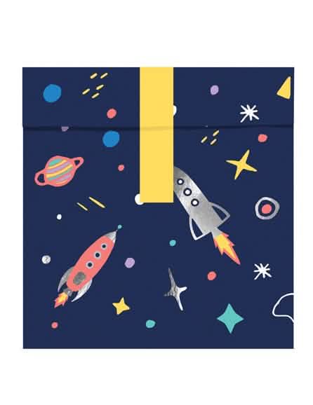 Prednji prikaz zatvorene vrećice od papira za poklon vrećice space adventure